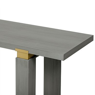 Aoolive Pine Wood Console Table with Built-in Shelf, Modern Sofa Table with Golden Metal Accents