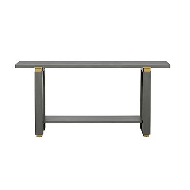 Aoolive Pine Wood Console Table with Built-in Shelf, Modern Sofa Table with Golden Metal Accents