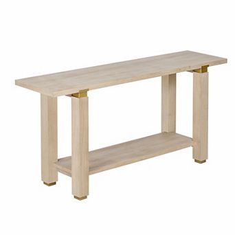 Aoolive Pine Wood Console Table with Built-in Shelf, Modern Sofa Table with Golden Metal Accents