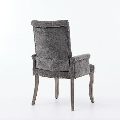 Aoolive 1-Piece Mid Century Modern Armchair, Chenille Upholstered Dining Chair w/ Nailhead Trim