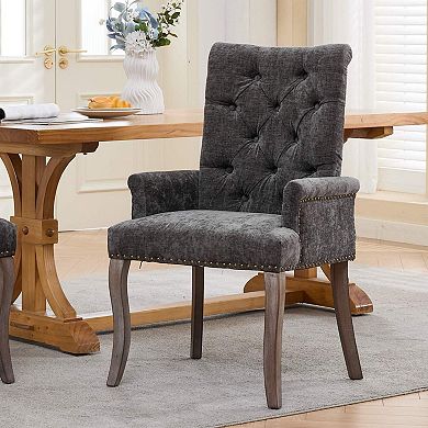 Aoolive 1-Piece Mid Century Modern Armchair, Chenille Upholstered Dining Chair w/ Nailhead Trim