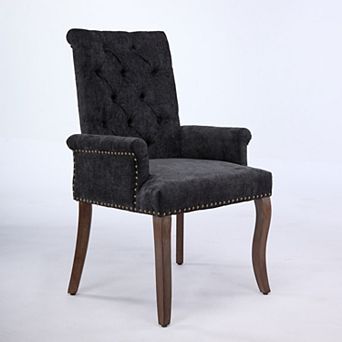 Aoolive 1 pc Mid Century Modern Armchair, Chenille Upholstered Dining Chair w/ Nailhead Trim