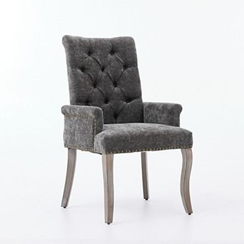 Aoolive 1 pc Mid Century Modern Armchair, Chenille Upholstered Dining Chair w/ Nailhead Trim
