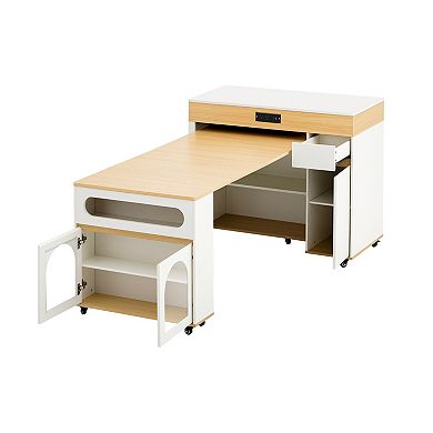 Rolling Kitchen Island with Drawers, Extendable Dining Table & & Locking Wheels