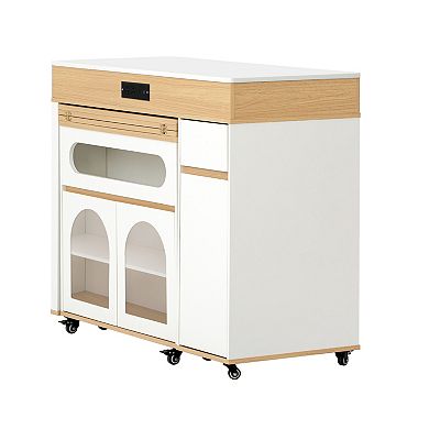 Rolling Kitchen Island with Drawers, Extendable Dining Table & & Locking Wheels