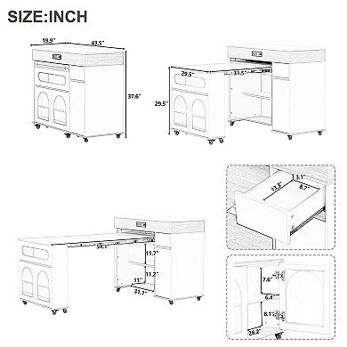 Rolling Kitchen Island with Drawers, Extendable Dining Table & & Locking Wheels