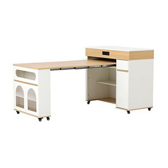 Rolling Kitchen Island with Drawers, Extendable Dining Table & & Locking Wheels