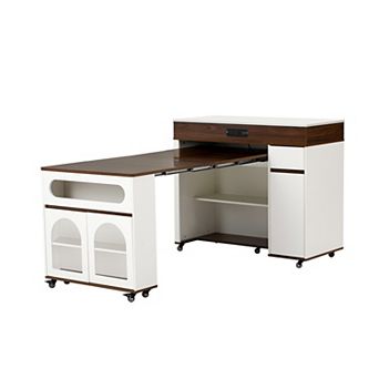 Rolling Kitchen Island with Drawers, Extendable Dining Table & & Locking Wheels