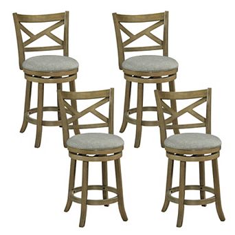 Costway Swivel Bar Stools Counter Height Chairs with Hollow Back Soft-padded Seat