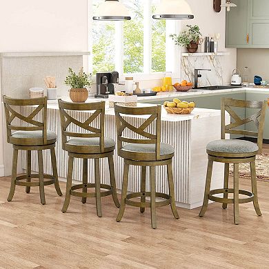 Costway Swivel Bar Stools Counter Height Chairs with Hollow Back Soft-padded Seat