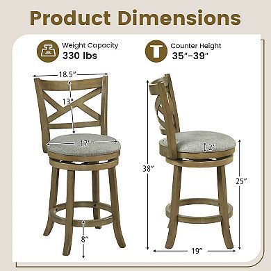 Costway Swivel Bar Stools Counter Height Chairs with Hollow Back Soft-padded Seat