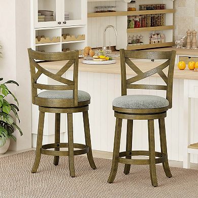 Costway Swivel Bar Stools Counter Height Chairs with Hollow Back Soft-padded Seat