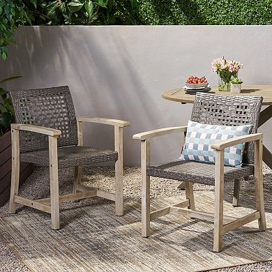 TEINIE Wood and Wicker Dining Chair Set of 2