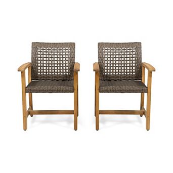 TEINIE Wood and Wicker Dining Chair Set of 2