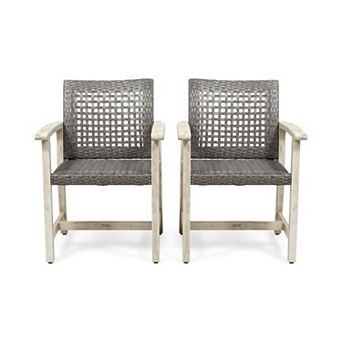 TEINIE Wood and Wicker Dining Chair Set of 2