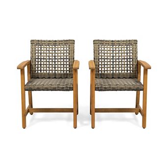 TEINIE Wood and Wicker Dining Chair Set of 2