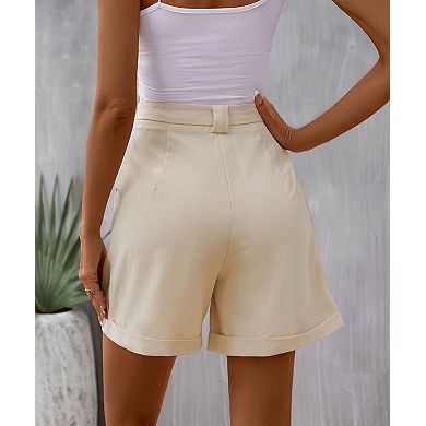 Womens High Waist Pleated Summer Shorts Business Causal Wide Leg Solid Tailored Shorts with Pockets