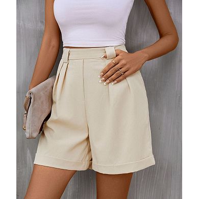 Womens High Waist Pleated Summer Shorts Business Causal Wide Leg Solid Tailored Shorts with Pockets