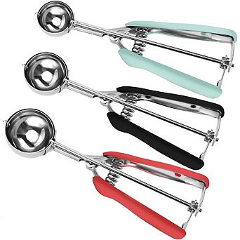 Great Ambitions 3 pc Cookie Scoop Set, 1, 2, 3 Tbsp, Red/Black/Mint Handle, for Baking