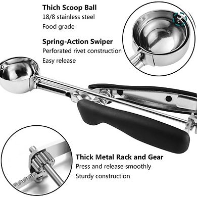 Great Ambitions 3-Piece Cookie Scoop Set, 1, 2, 3 Tbsp, Red/Black/Mint Handle, for Baking