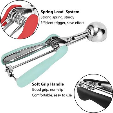 Great Ambitions 3-Piece Cookie Scoop Set, 1, 2, 3 Tbsp, Red/Black/Mint Handle, for Baking
