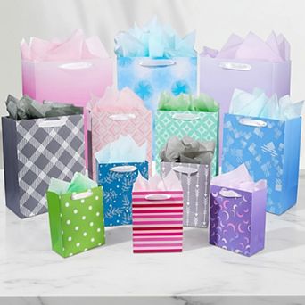 12 Gift Bags in 3 Sizes with Tissue, Bulk Pack for Birthday, Wedding, Easter and Any Celebration
