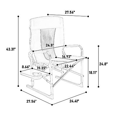 Heavy Duty Oversized Folding Directors Chair with Side Table