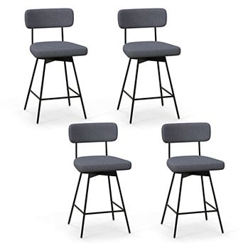 Costway 25" Upholstered Swivel Bar Stool Set of 4 with Padded Seat & Backrest Metal Frame