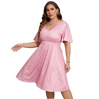 Women's Plus Size V-Neck Short Sleeve Midi Dress