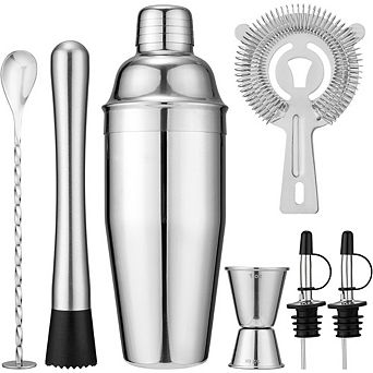 Great Ambitions 7 pc Stainless Steel Bartender Set with 24oz Shaker