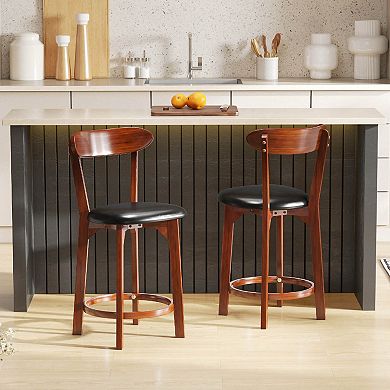 Costway 23.5" Bar Stool with Curved Backrest & Footrest Counter Height Stools