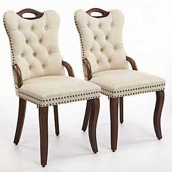 Aoolive Velvet Dining Chair with Wood Handles on Top and Sides, Vintage Accent Chairs Set of 2