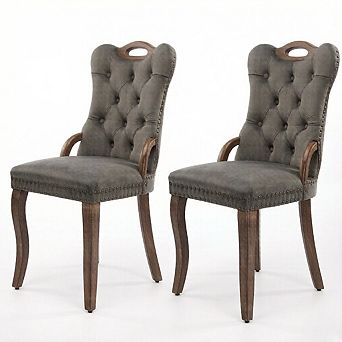 Aoolive Velvet Dining Chair with Wood Handles on Top and Sides, Vintage Accent Chairs Set of 2