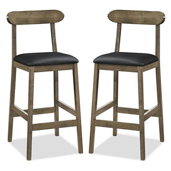 Costway Bar Stools with Rubber Wood Legs, Footrests, Curved Backrests for Kitchen
