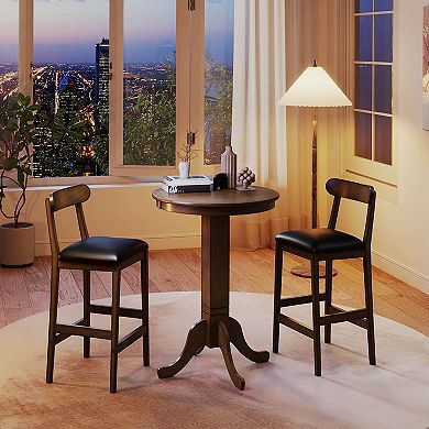 Costway Bar Stools with Rubber Wood Legs, Footrests, Curved Backrests for Kitchen