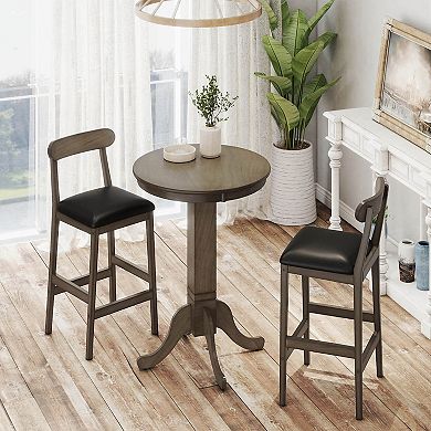 Costway Bar Stools with Rubber Wood Legs, Footrests, Curved Backrests for Kitchen