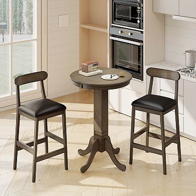 Costway Bar Stools with Rubber Wood Legs, Footrests, Curved Backrests for Kitchen