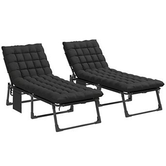 Outsunny Folding Chaise Lounge Chair Outdoor Set of 2 w/ Cushion
