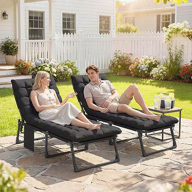 Outsunny Folding Chaise Lounge Chair Outdoor Set of 2 w/ Cushion