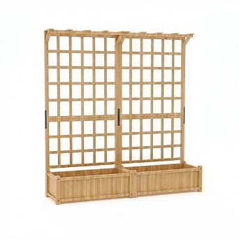 Two-Tier Wooden Planter Box with Trellis, Elevated Raised Bed, Planter with Hanging Drainage Holes