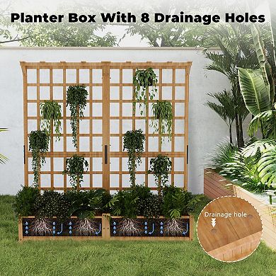 Two-Tier Wooden Planter Box with Trellis, Elevated Raised Bed, Planter with Hanging Drainage Holes