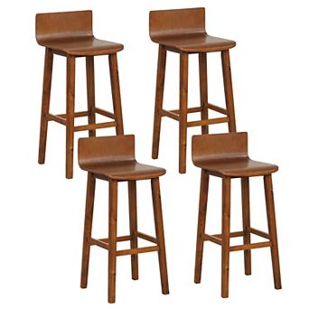 Costway 29" Wood Bar Stools with Solid Back & Seat Mid Century Bar Chairs