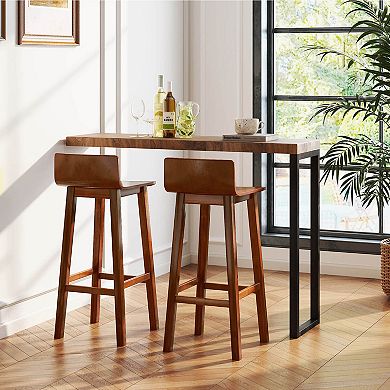 Costway 29" Wood Bar Stools with Solid Back & Seat Mid Century Bar Chairs