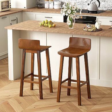 Costway 29" Wood Bar Stools with Solid Back & Seat Mid Century Bar Chairs