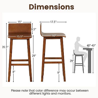Costway 29" Wood Bar Stools with Solid Back & Seat Mid Century Bar Chairs