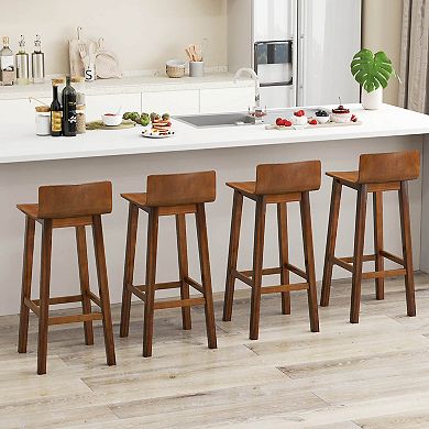 Costway 29" Wood Bar Stools with Solid Back & Seat Mid Century Bar Chairs