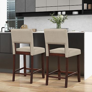 Costway Set of 2 Upholstered PVC Leather Bar Stools 24.5'' Dining Chairs with Back