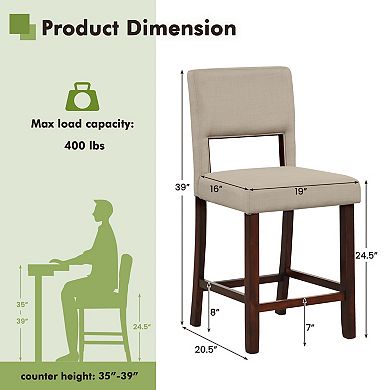 Costway Set of 2 Upholstered PVC Leather Bar Stools 24.5'' Dining Chairs with Back