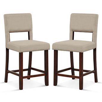 Costway Set of 2 Upholstered PVC Leather Bar Stools 24.5'' Dining Chairs with Back
