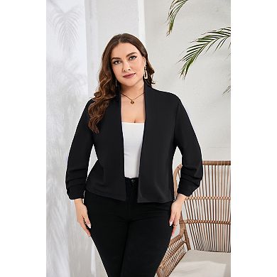 Women Plus Size Long Sleeve Open Front Blazer
